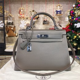 Taupe Gray Kelly 28 Palladium Hardware Bag