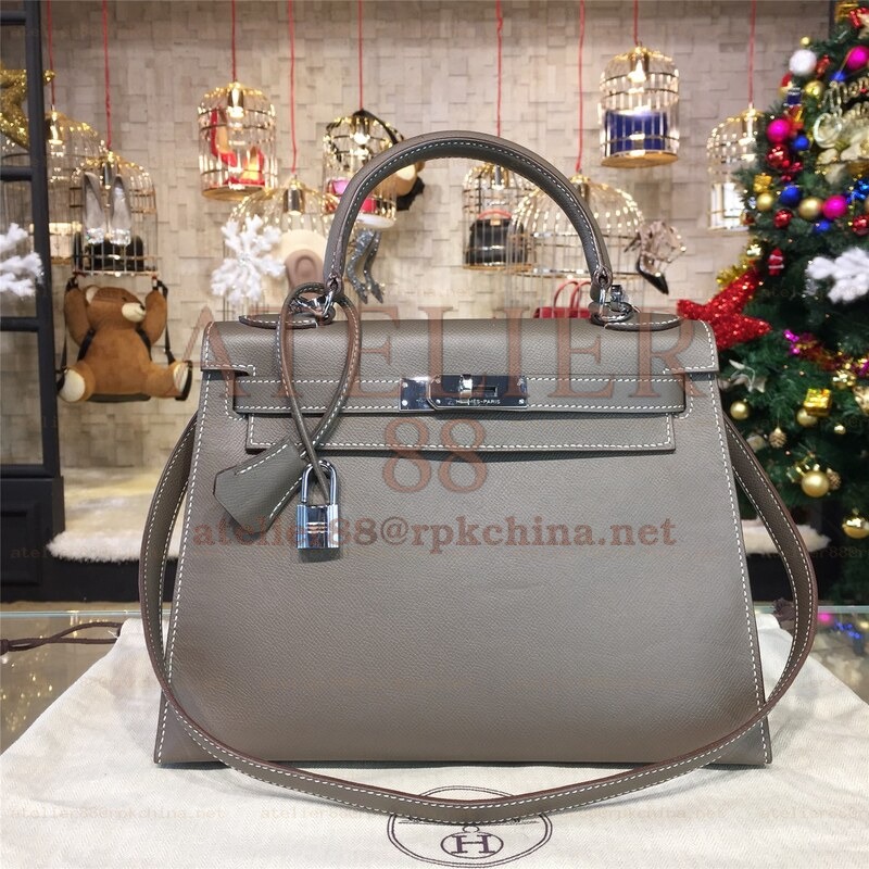 Taupe Gray Kelly 28 Palladium Hardware Bag