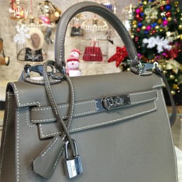Taupe Gray Kelly 28 Palladium Hardware Bag