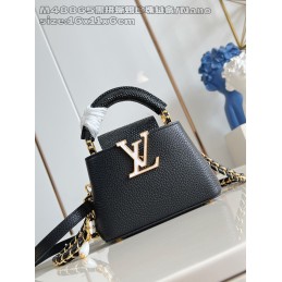Capucines Nano Black Taurillon Leather with Python Handle