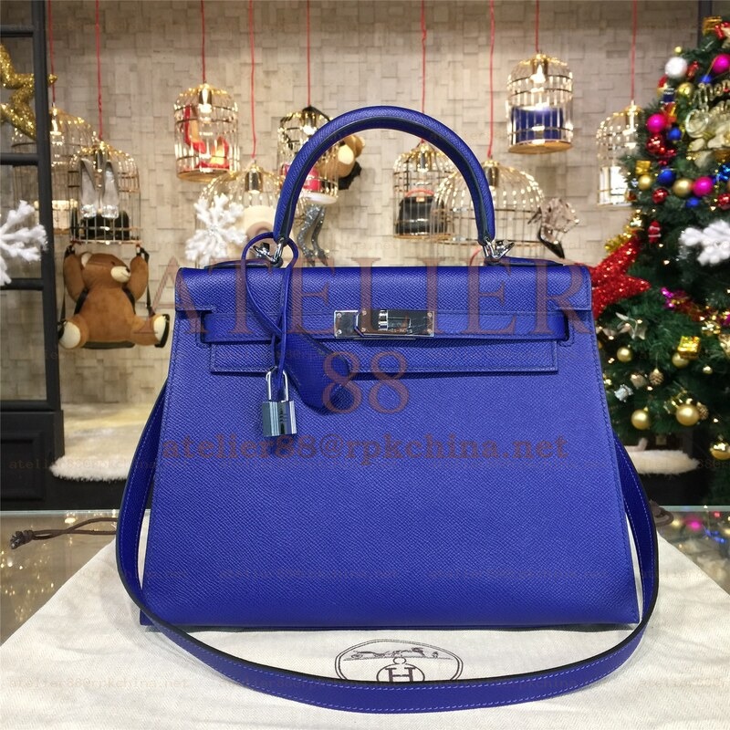 Royal Blue Kelly 28 Palladium Hardware Bag