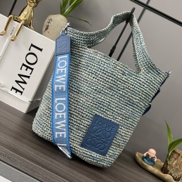 Slit Tote - Teal, Raffia