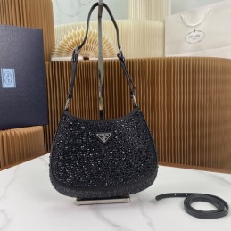 Cleo Bag - Black, Satin...
