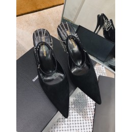 Slingback Pumps - Black, Suede