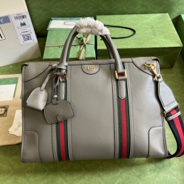 Duffle Bag - Grey, Leather...