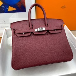 Birkin 25 Burgundy Leather...