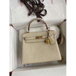 Kelly 25 Cream Leather Gold...