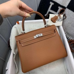 Kelly 28 Tan Leather Silver...