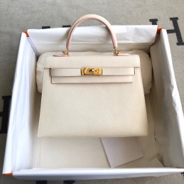 Kelly 28 Cream Leather Gold...