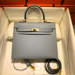 Kelly 28 Pearl Grey Leather...