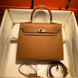Kelly 28 Camel Leather Gold...