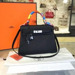 Black Kelly 28 Blue Orange Handle Bag
