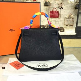 Black Kelly 28 Blue Orange Handle Bag