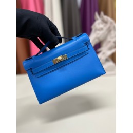 Kelly Pochette Blue Leather...