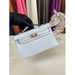 Kelly Pochette Pale Blue Leather Gold Hardware Clutch