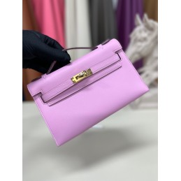 Kelly Pochette Lilac Leather Gold Hardware Clutch