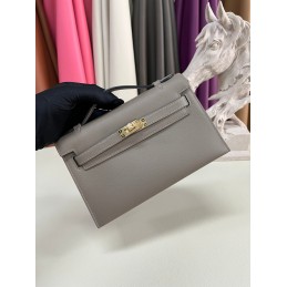 Kelly Pochette Pearl Grey Leather Gold Hardware Clutch
