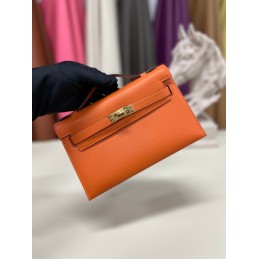 Kelly Pochette Orange Leather Gold Hardware Clutch