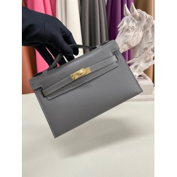 Kelly Pochette Grey Leather Gold Hardware Clutch