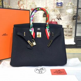 Black Twilly Handle Birkin 35 Gold Hardware Bag