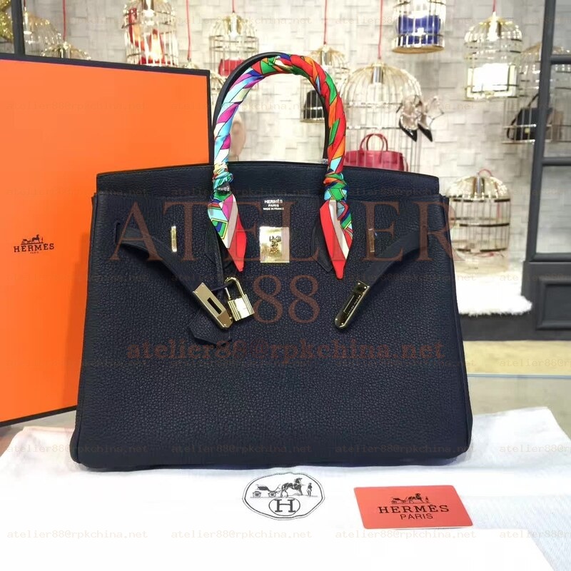 Black Twilly Handle Birkin 35 Gold Hardware Bag