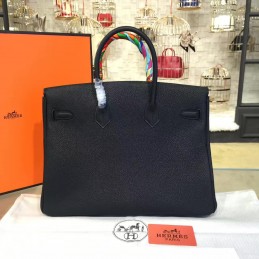 Black Twilly Handle Birkin 35 Gold Hardware Bag