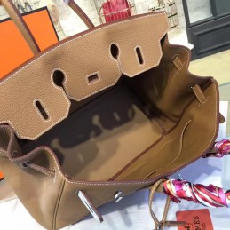 Tan Birkin 35 Palladium Hardware Bag