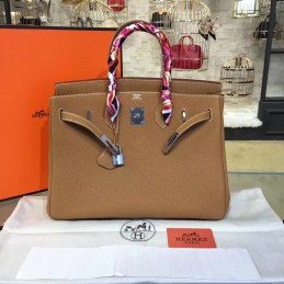 Tan Birkin 35 Palladium Hardware Bag