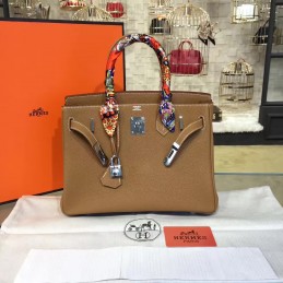 Tan Twilly Handle Birkin 30 Palladium Hardware Bag