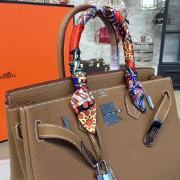 Tan Twilly Handle Birkin 30 Palladium Hardware Bag