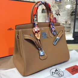 Tan Twilly Handle Birkin 30 Palladium Hardware Bag
