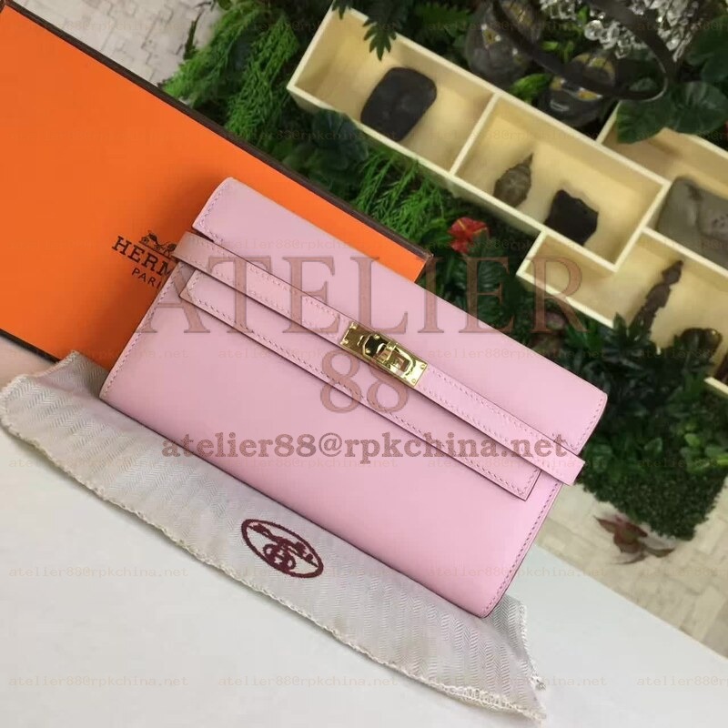 Light Pink Kelly Wallet Gold Hardware