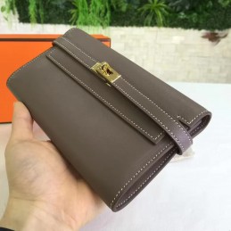 Taupe Gray Kelly Wallet Gold Hardware