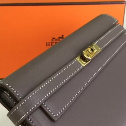 Taupe Gray Kelly Wallet Gold Hardware