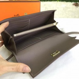 Taupe Gray Kelly Wallet Gold Hardware