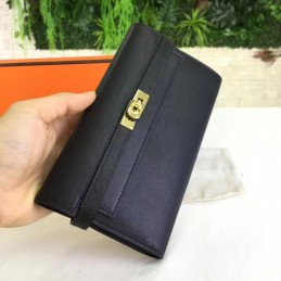 Black Kelly Wallet Gold Hardware