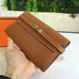 Tan Brown Kelly Wallet Gold Hardware