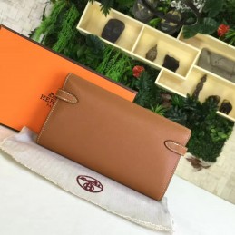 Tan Brown Kelly Wallet Gold Hardware