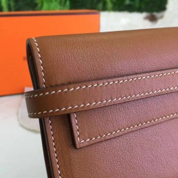 Tan Brown Kelly Wallet Gold Hardware