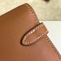 Tan Brown Kelly Wallet Gold Hardware