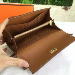 Tan Brown Kelly Wallet Gold Hardware
