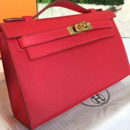 Red Kelly Pochette Gold Hardware Bag