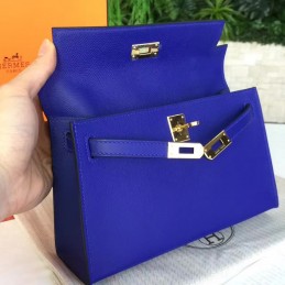 Cobalt Blue Kelly Pochette Smooth Leather Gold Hardware Bag