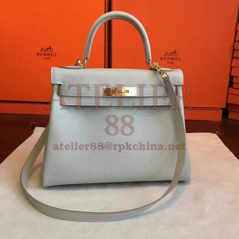 Light Gray Kelly 28 Gold Hardware Bag
