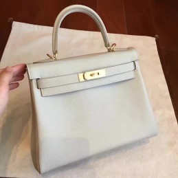 Light Gray Kelly 28 Gold Hardware Bag