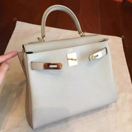Light Gray Kelly 28 Gold Hardware Bag