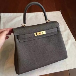 Gray Kelly 28 Gold Hardware Bag
