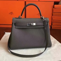 Gray Kelly 28 Palladium Hardware Bag