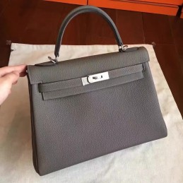 Gray Kelly 28 Palladium Hardware Bag