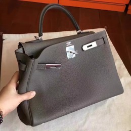 Gray Kelly 28 Palladium Hardware Bag